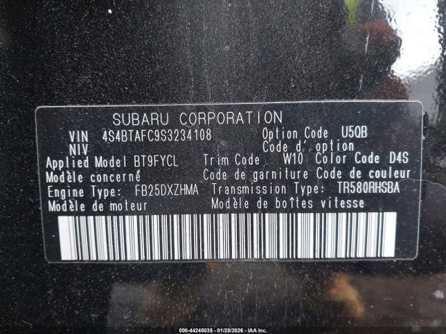 Продажа на аукционе авто 2025 Subaru Outback Premium, vin: 4S4BTAFC9S3234108, номер лота: 44245035