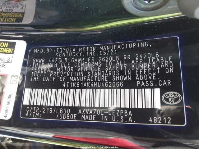 4T1K61AK4MU462066 Toyota CAMRY XSE