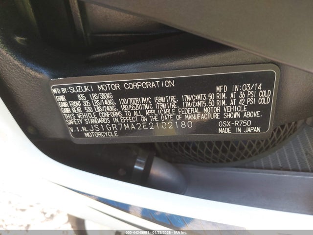 Suzuki GSX-R750 2014 JS1GR7MA2E2102180 Image 10