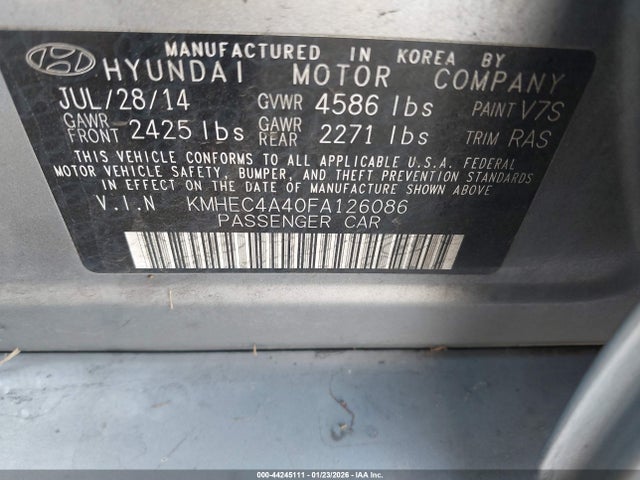 Hyundai Sonata Hybrid Limited 2015 KMHEC4A40FA126086 Image 9
