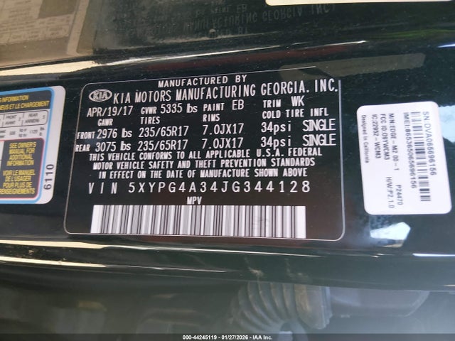 5XYPG4A34JG344128 KIA Sorento 2.4l Lx