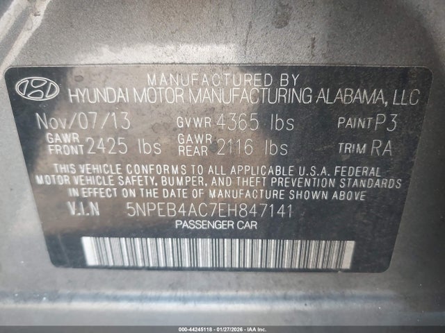 Hyundai SONATA GLS 2014 5NPEB4AC7EH847141 Image 9