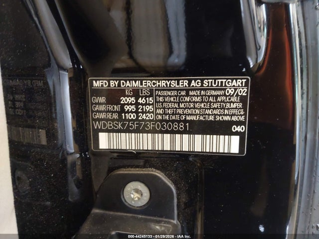 Aukcja sprzedaży 2003 Mercedes-benz Sl 500, vin: WDBSK75F73F030881, numer aukcji: 44245133
