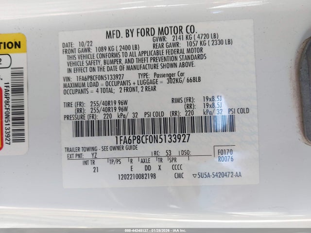 2022 FORD MUSTANG 1FA6P8CF0N5133927 Photo 8