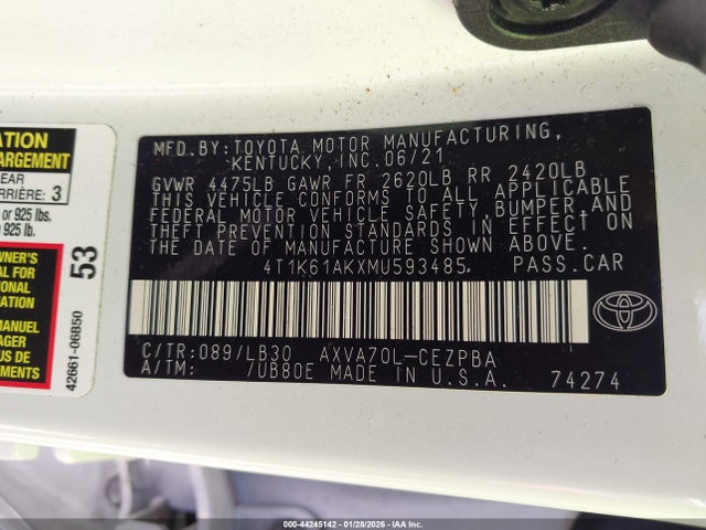 4T1K61AKXMU593485 Toyota CAMRY XSE