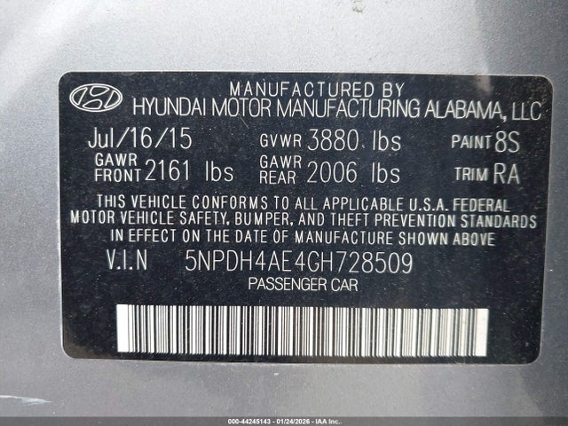5NPDH4AE4GH728509 Hyundai ELANTRA SE