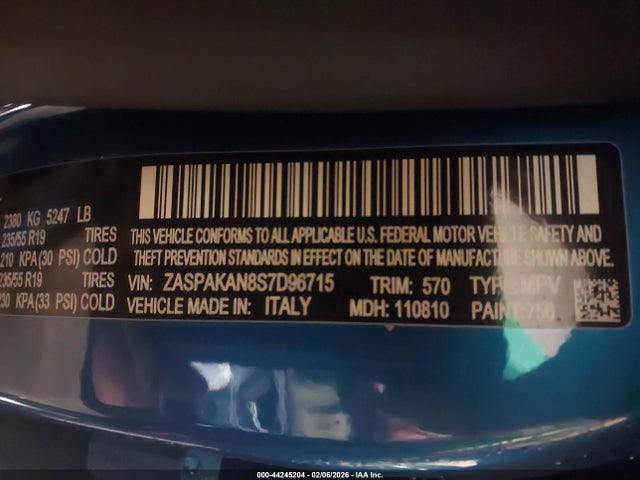 44245204 :رقم المزاد ، ZASPAKAN8S7D96715 vin ، 2025 Alfa Romeo Stelvio Sprint Awd مزاد بيع