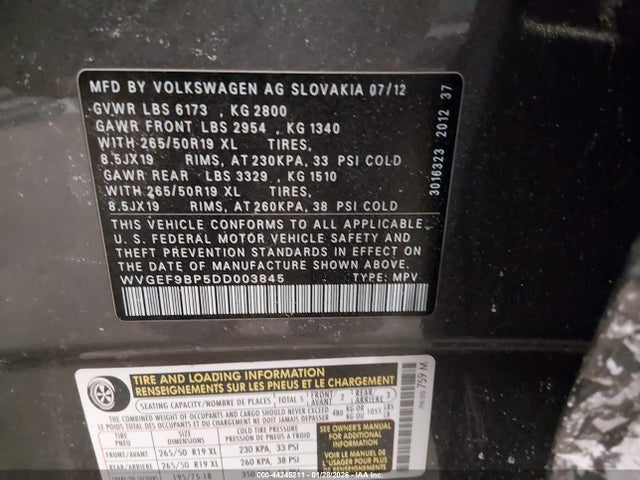 2013 VOLKSWAGEN TOUAREG WVGEF9BP5DD003845 Photo 8