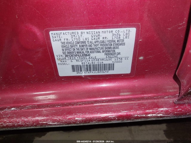 3N1CN7AP4JL820642 Nissan Versa 1.6 Sv