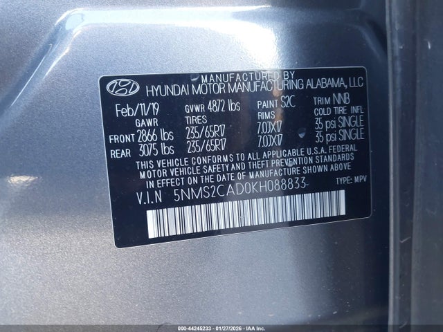 5NMS2CAD0KH088833 Hyundai Santa Fe Se
