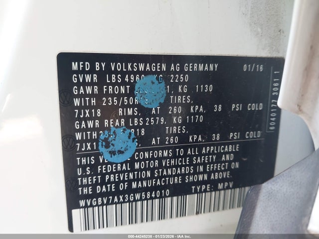 WVGBV7AX3GW584010 Volkswagen TIGUAN SE