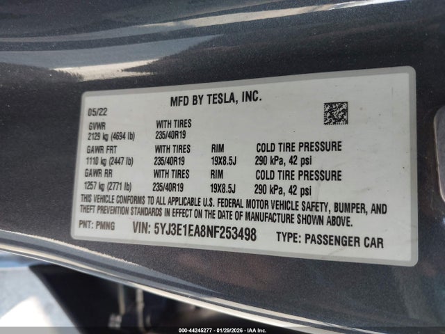 2022 TESLA MODEL 3 5YJ3E1EA8NF253498 Photo 8