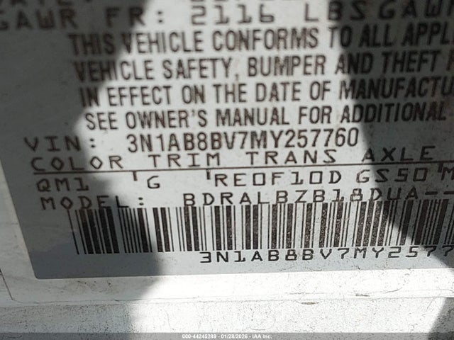 3N1AB8BV7MY257760 Nissan Sentra S Xtronic Cvt