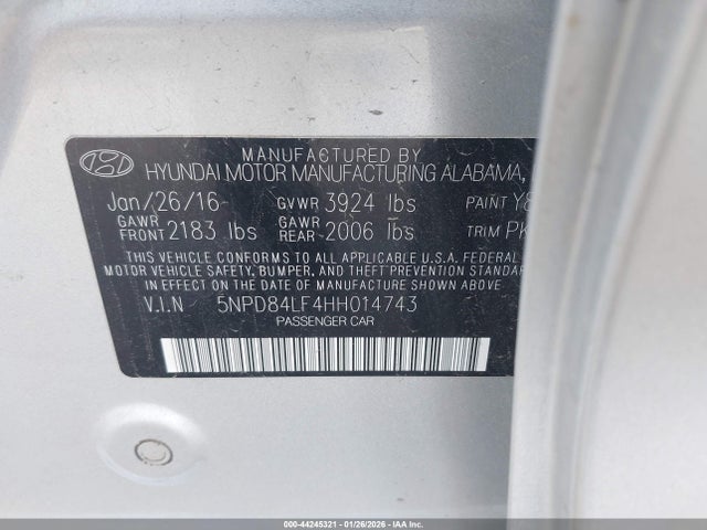 5NPD84LF4HH014743 Hyundai ELANTRA SE