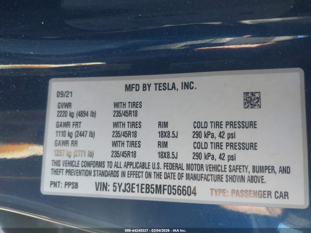 2021 TESLA MODEL 3 5YJ3E1EB5MF056604 Photo 8