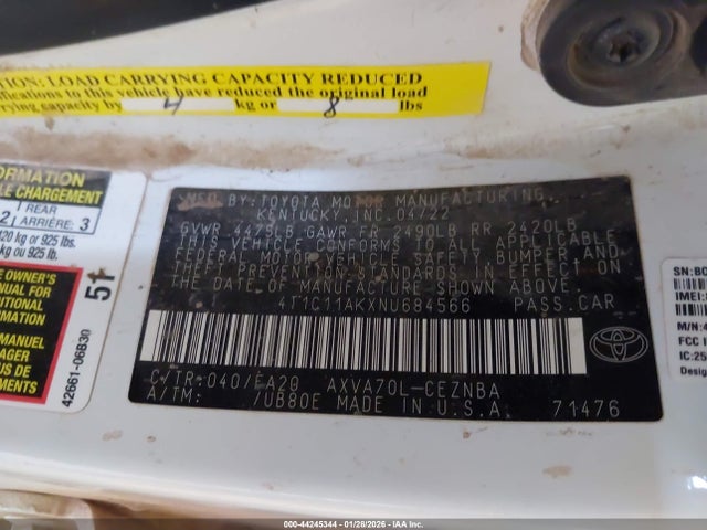 2022 TOYOTA CAMRY 4T1C11AKXNU684566 Photo 8