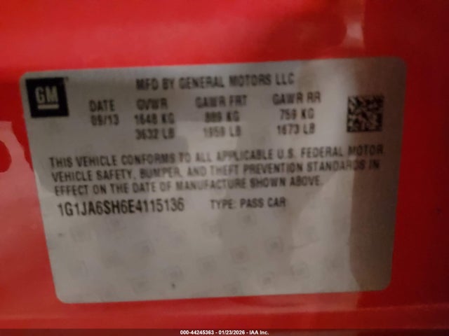 1G1JA6SH6E4115136 Chevrolet Sonic Ls Auto