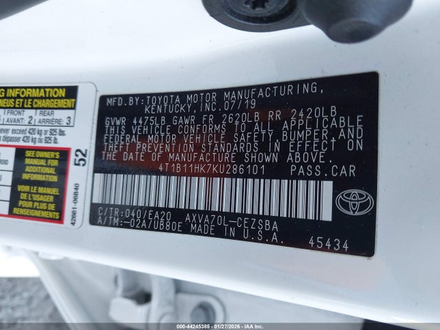 4T1B11HK7KU286101 Toyota CAMRY SE