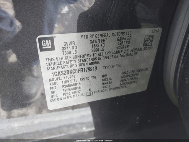 2015 Gmc Yukon Slt მანქანა იყიდება აუქციონზე, vin: 1GKS2BKC8FR179919, აუქციონის ნომერი: 44245388