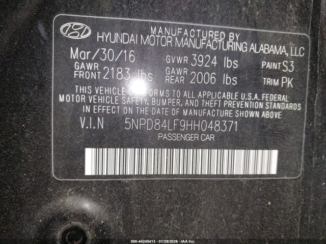 5NPD84LF9HH048371 Hyundai ELANTRA SE