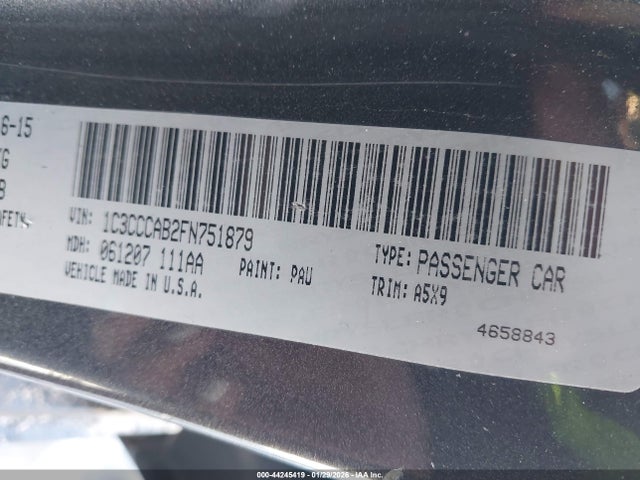 2015 Chrysler 200 Limited მანქანა იყიდება აუქციონზე, vin: 1C3CCCAB2FN751879, აუქციონის ნომერი: 44245419
