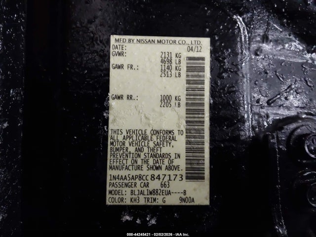 2012 NISSAN MAXIMA 1N4AA5AP8CC847173 Photo 8