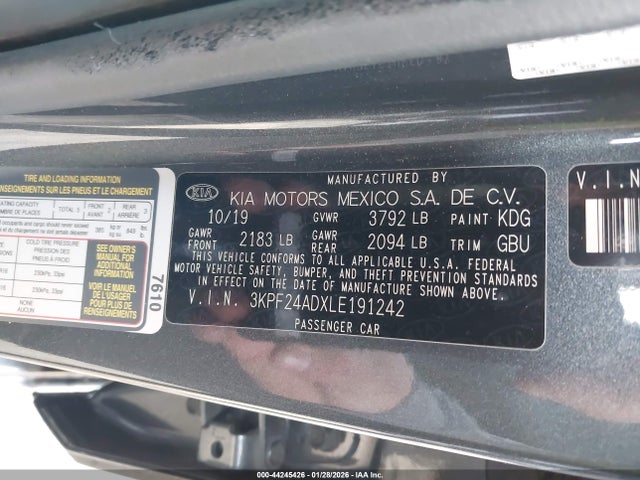 3KPF24ADXLE191242 KIA Forte Lxs