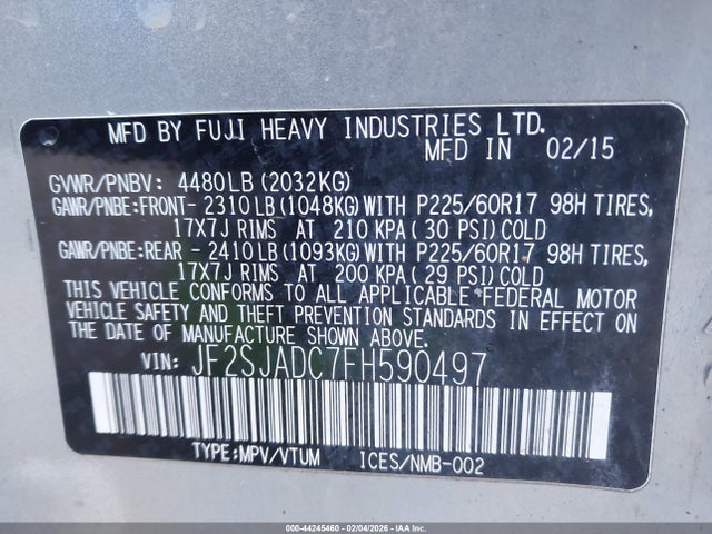 Subaru Forester 2.5i Premium 2015 JF2SJADC7FH590497 Image 9