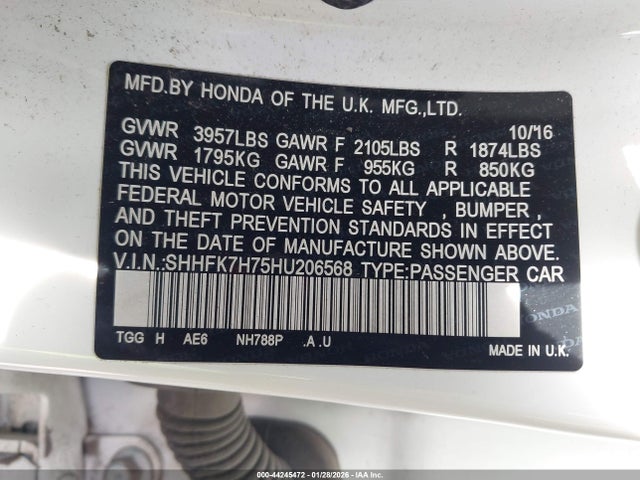 SHHFK7H75HU206568 Honda Civic Ex-l