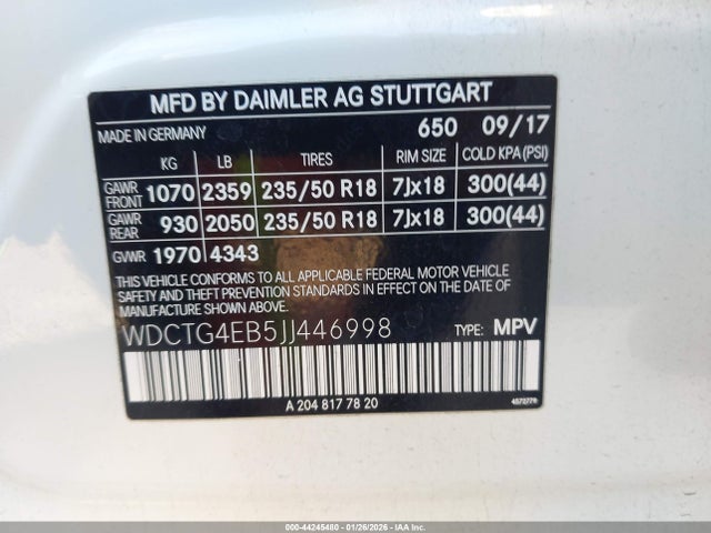 WDCTG4EB5JJ446998 Mercedes-Benz GLA 250