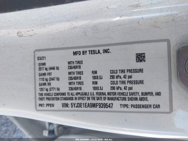 2021 TESLA MODEL 3 5YJ3E1EA9MF939547 Photo 8