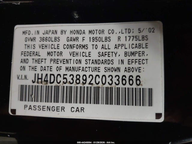 2002 ACURA RSX JH4DC53892C033666 Photo 8