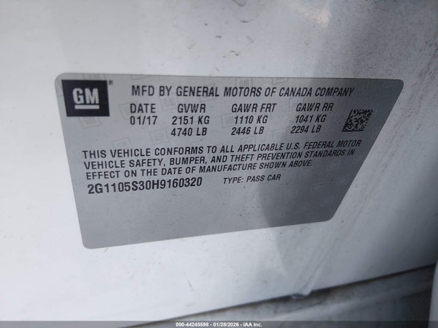 Продаж на аукціоні авто 2017 Chevrolet Impala 1lt, vin: 2G1105S30H9160320, номер лоту: 44245598