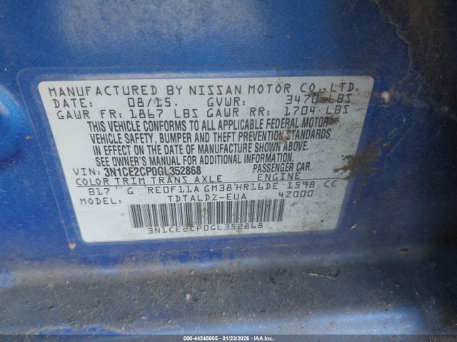 3N1CE2CP0GL352868 Nissan Versa Note S (sr)/s Plus/sl/sr/sv