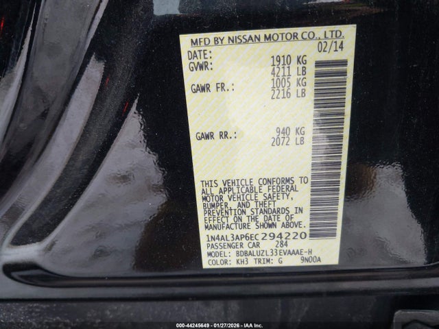 1N4AL3AP6EC294220 Nissan Altima 2.5 Sv