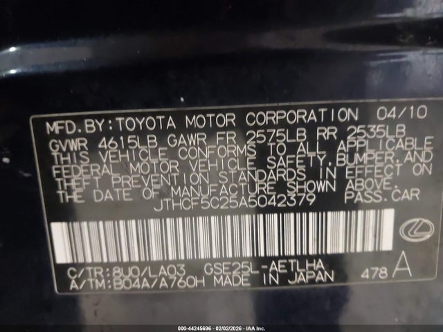 2010 LEXUS IS 250 JTHCF5C25A5042379 Photo 8
