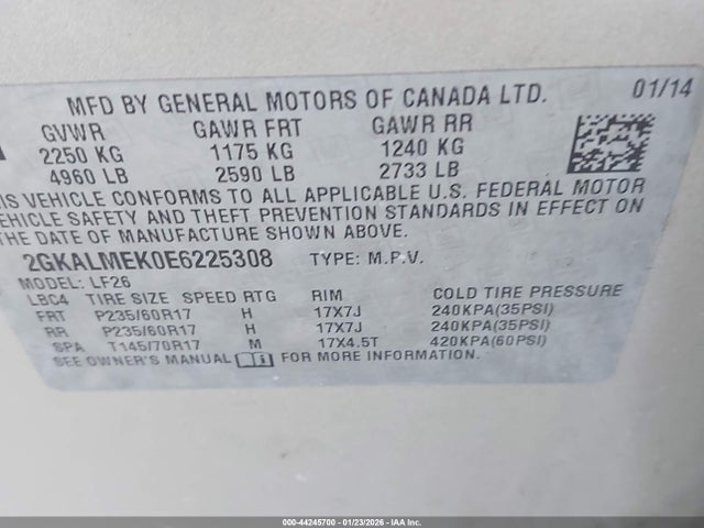 Продажа на аукционе авто 2014 Gmc Terrain Sle-1, vin: 2GKALMEK0E6225308, номер лота: 44245700