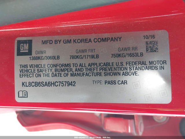 KL8CB6SA6HC757942 Chevrolet Spark Ls Cvt