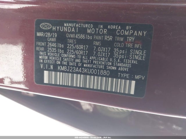 KM8J23A43KU001880 Hyundai TUCSON SE