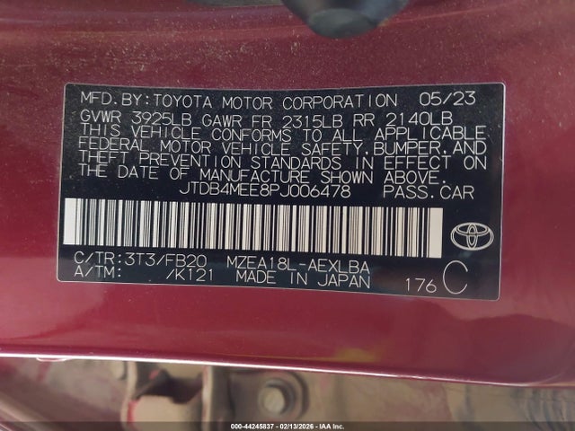2023 TOYOTA COROLLA JTDB4MEE8PJ006478 Photo 8