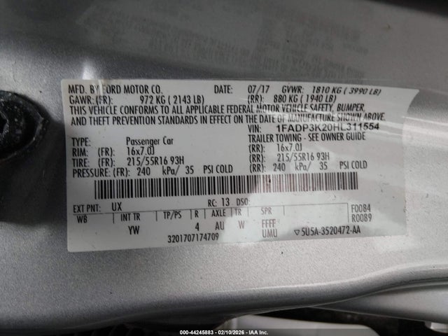2017 FORD FOCUS 1FADP3K20HL311554 Photo 8