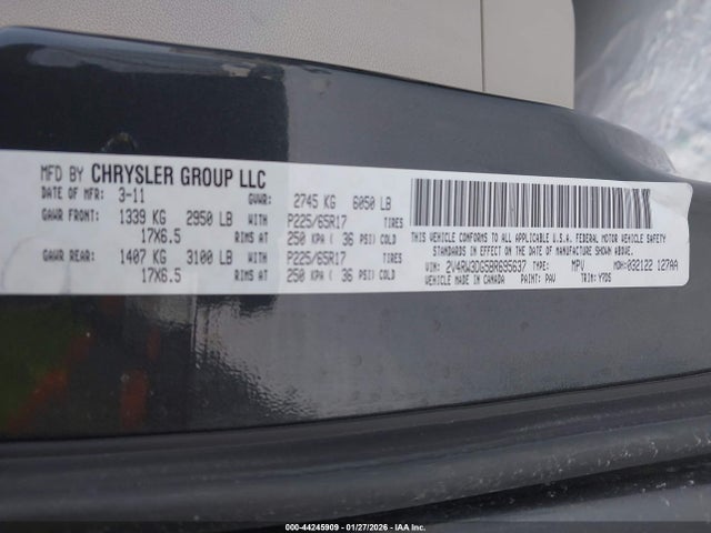 Продажа на аукционе авто 2011 Volkswagen Routan Se, vin: 2V4RW3DG5BR695637, номер лота: 44245909