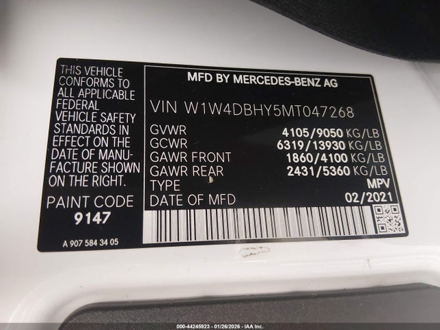Продаж на аукціоні авто 2021 Mercedes-benz Sprinter 2500 Standard Roof I4 Diesel, vin: W1W4DBHY5MT047268, номер лоту: 44245923