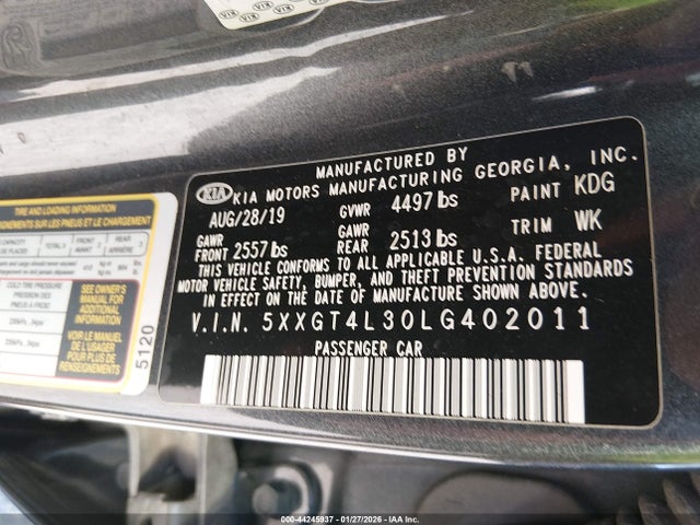 Aukcja sprzedaży 2020 Kia Optima Lx, vin: 5XXGT4L30LG402011, numer aukcji: 44245937