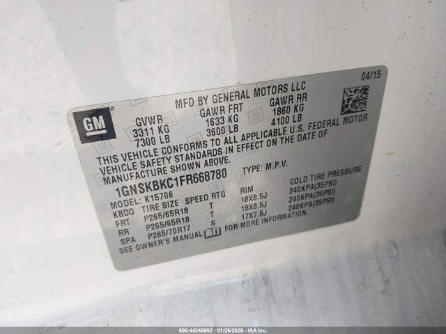 Chevrolet Tahoe Lt 2015 1GNSKBKC1FR668780 Image 9