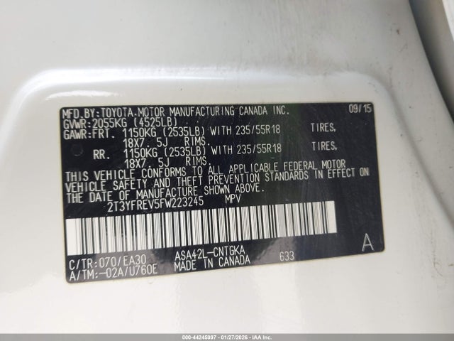 Toyota Rav4 Limited 2015 2T3YFREV5FW223245 Image 9