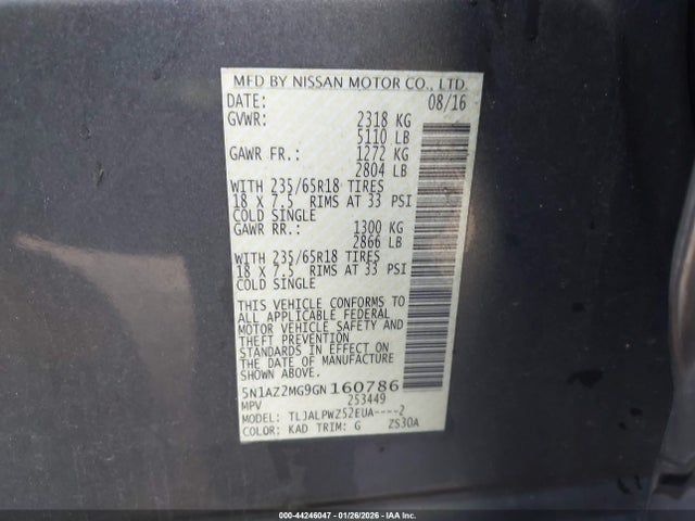 Nissan MURANO S 2016 5N1AZ2MG9GN160786 Image 9