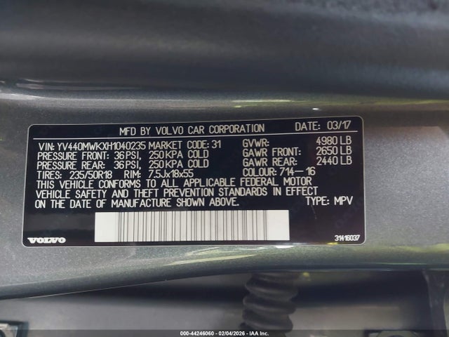 YV440MWKXH1040235 Volvo V60 Cross Country T5