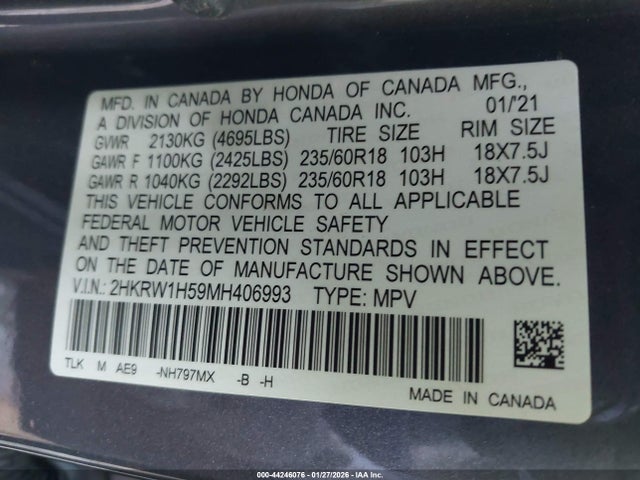 2HKRW1H59MH406993 Honda Cr-v 2wd Ex
