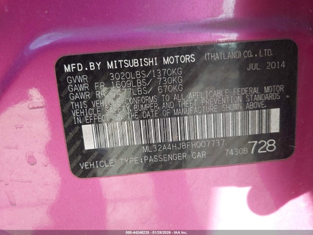 2015 MITSUBISHI MIRAGE ML32A4HJ8FH007737 Photo 8